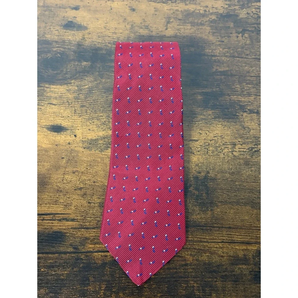 Lauren Ralph Lauren Tie Silk Blend USA Made Red‎ Geometric Preppy Vintage 58